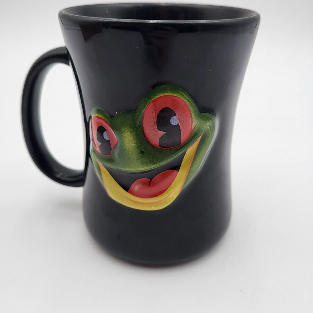 Rainforest Cafe Black Embossed Logo Frog‎ Landry's Ceramic 12oz Coffee Mug